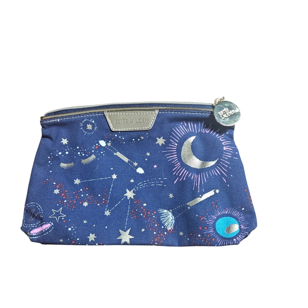 Estee Lauder Retro Celestial Moon Stars Makeup Bag Cosmetic Pouch Zippered Navy